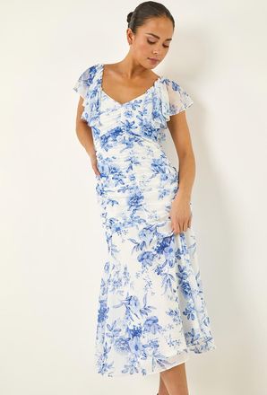 Roman Floral Print Tiered Midi Dress