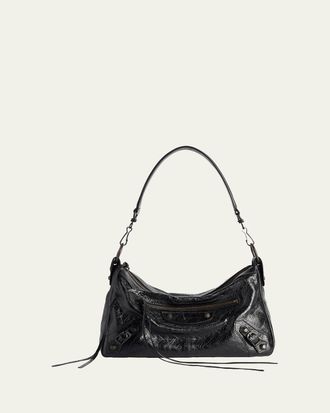 Balenciaga Mens Le City Moto Leather Shoulder Bag