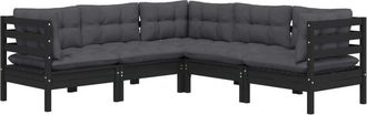 vidaXL Muebles De Jard&iacute;n 5 Pzas Con Cojines Negro Madera Maciza Pino Vidaxl