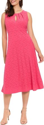 London Times Eyelet Keyhole Fit & Flare Midi Dress in Pink Flambe at Nordstrom Rack, Size 12P