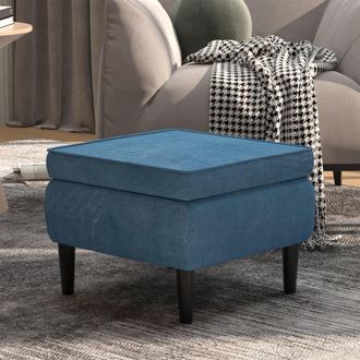 vidaXL Poggiapiedi Con Gambe In Legno Blu In Velluto - Vidaxl