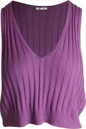 Iro V-Neck Ribbed Crop Top in Purple Silk