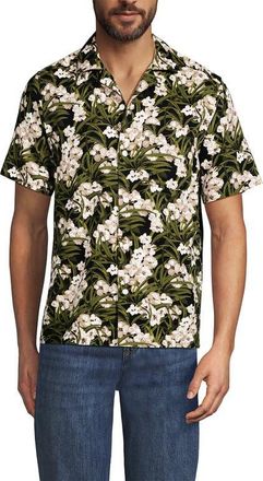 Lands End Short Sleeve Camp Collar Hawaiian Shirt in Vintage Lime/ivory Floral at Nordstrom, Size Xx-Large