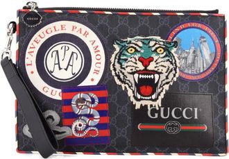 Gucci Night Courrier Pouch GG Coated Canvas with Applique clutch bag - Zwart