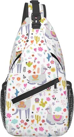 Generic Cute Cactus Llama Rainbow Sling Bag Breathable Shoulder Bag Adjustable Crossbody Bags For Workout Casual Sports