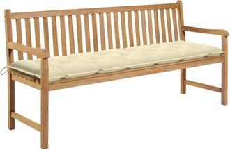 vidaXL Banco De Jard&iacute;n Madera Maciza Teca Con Coj&iacute;n Blanco Crema 175cm Vidaxl