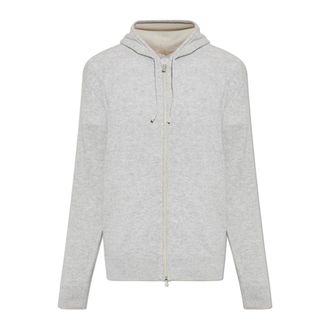Eleventy Cashmere Knitwear, male, Gray, Size: 2XL Cashmere Hooded Cardigan
