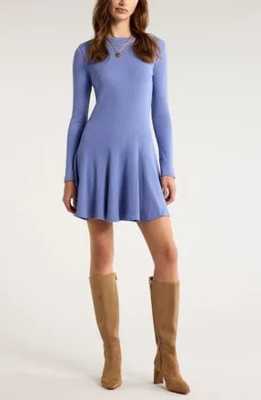 Treasure & Bond Long Sleeve Fit & Flare Minidress in Blue Denim at Nordstrom Rack, Size Xx-Large