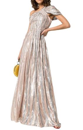 Peter Pilotto striped one-shoulder lam&eacute; gown Size M