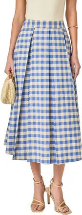 English Factory Checked Cotton Maxi Skirt in Blue Plaid Multi at Nordstrom, Size Small