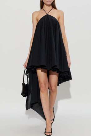 Jacquemus Pleated Asymmetrical Dress, Womens, Black