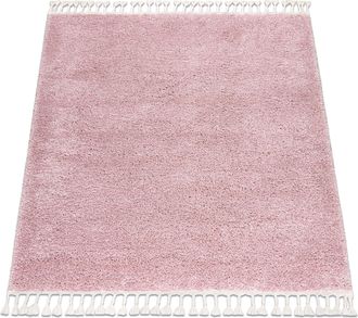 RugsX Rugsx - Alfombra Berber Cuadrado 9000 Rosado Franjas Bereber Marroqu&iacute; Shaggy Pink 160x160 Cm