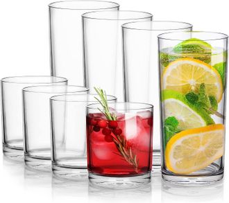 Zulay Kitchen Plastic Tumblers Drinking Glasses Set of 8 Clear