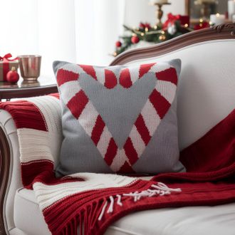KASANOVA Cuscino divano natalizio 40x40 cm Bastoncini cuore