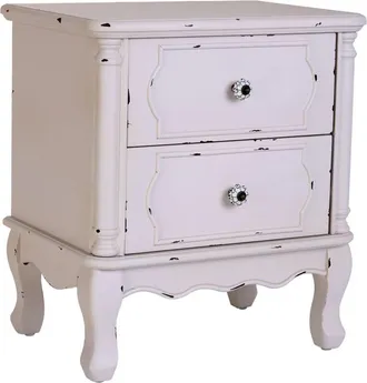 Wanderlust Deco Mesita de madera envejecida de 2 cajones 50 x 36 x 55h cm