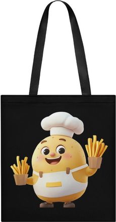 Generic Potato Chef with French Fries Womens Tote Casual Shopping Bag Lightweight Shoulder Bags Hobos Handbag for Work Travel Daily 35x40cm