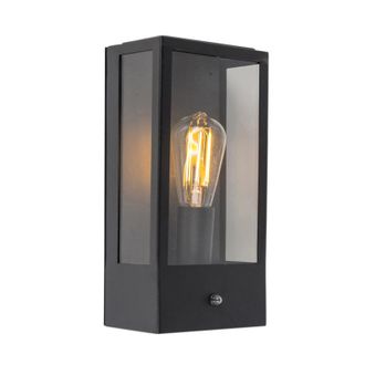 QAZQA Moderno L&aacute;mpara De Pared De Exterior Negra Con Sensor Crepuscular - Rotterdam Vidrio /acero Inoxidable Rectangular Adecuado Para Led Max. 1 X 60 Watt 