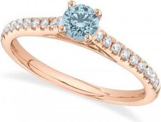 Allurez Round Aquamarine Solitaire & Diamond Engagement Ring 14K Rose Gold (0.64ct)