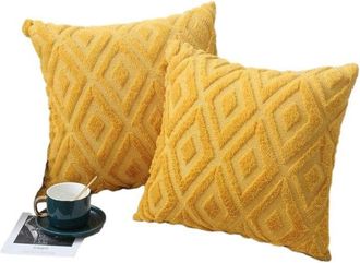 OEM Housse De Coussin - 45 X 45 Cm - Motif Losange - Jaune - Lot De 2