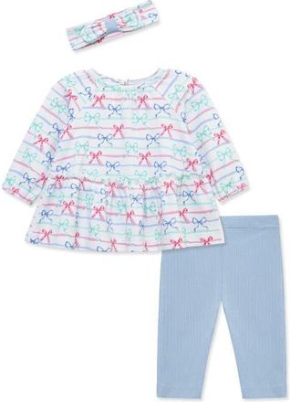 Little Me Ribbons Cotton Tunic, Pants & Headband Set in Pink Multi at Nordstrom, Size 12M
