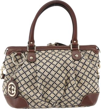Gucci Sukey Top Handle Satchel Diamante Canvas Beige Canvas Handbag (Pre-Owned)