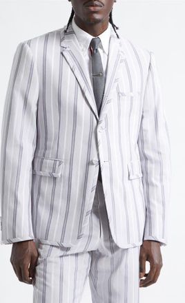 Thom Browne Madras Repp Stripe Cotton Sport Coat in Medium Grey at Nordstrom, Size 3