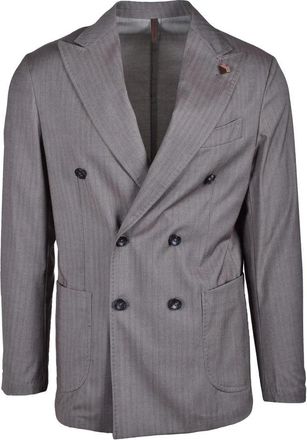 Laboratori Italiani Double-Breasted Brown Jacket with Pinstripe