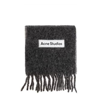 Acne Studios Accessoires, unisex, Grijs, ONE Size, Wol, Wollen sjaal met franjes