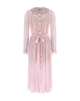 Self Portrait Midi Dress with Jewel-Embellished Collar and Pleated Detail