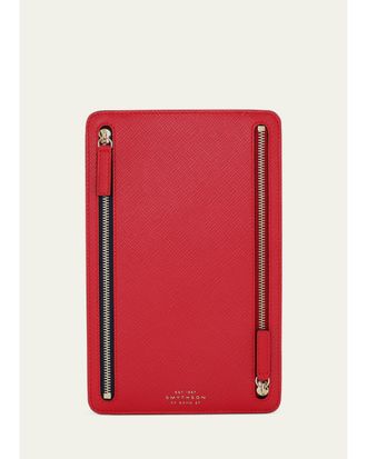 Smythson Panama Leather Multi-Zip Case, Scarlet Red