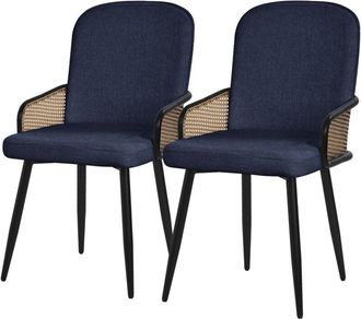 ML Design Ml-design Juego De 2x Sillas De Comedor Con Funda De Tela Azul Oscuro, Asiento De Sal&oacute;n Con Respaldo, Reposabrazos Con Aspecto De Rat&aacute;n Mueble Tapizad