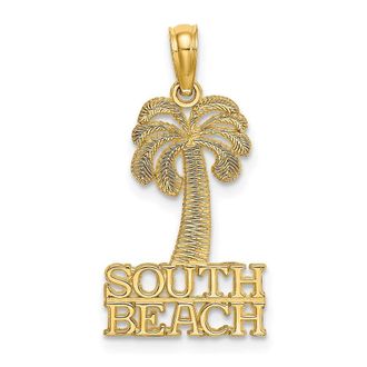 Diamond2Deal 14k Yellow Gold SOUTH BEACH Under Palm Tree Charm Pendant