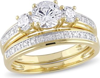 Mimi & Max 2 1/5ct TGW Cubic Zirconia 3-Stone Bridal Ring Set in Yellow Plated Sterling Silver