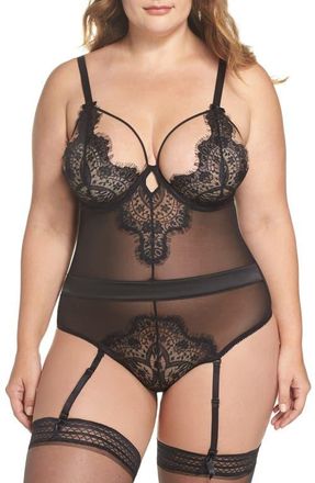 Oh l&agrave; l&agrave; Ch&eacute;ri Eyelash Curves Lace Teddy in Black at Nordstrom, Size 2X