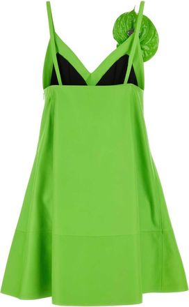 Loewe Womens Leather A-Line Mini Dress Green
