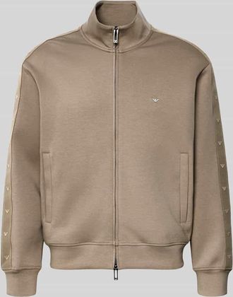 Emporio Armani Sweatjacke mit Stehkragen und Zweiwege-Rei&szlig;verschluss in Taupe, Gr&ouml;&szlig;e XXL