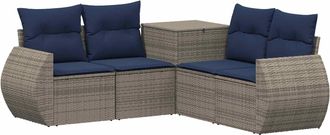 vidaXL Juego De Sof&aacute; 5 Uds. Gris Y Azul Marino Rat&aacute;n Sint&eacute;tico Y Acero Vidaxl