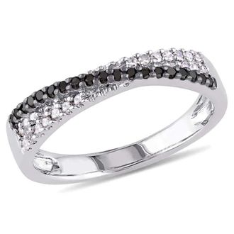 Amour 1/4 CT TW Black and White Crossover Diamond Anniversary Band In Sterling Silver with Black Rhodium