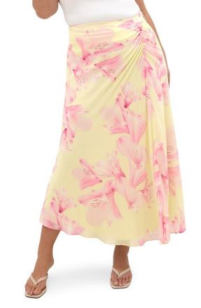 City Chic Soiree Print Ruched Maxi Skirt in Soiree Lily at Nordstrom, Size Xxxs