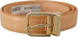 Dolce & Gabbana Womens Beige Exotic Leather Gold Metal Buckle Belt