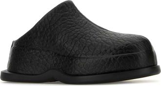 Alexander McQueen Womens Black Leather Wave Slippers