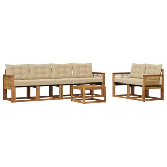 vidaXL Conjunto De Sof&aacute;s De Exterior Con Coj&iacute;n 7 Pcs Natural Y Beige Vidaxl