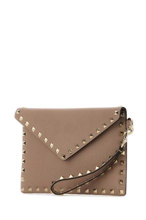 Valentino Garavani Womens Antiqued Pink Leather Rockstud Clutch Poudre