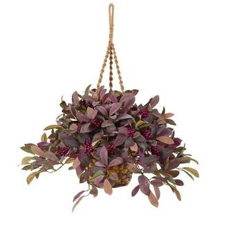 Nearly Natural 28-in Fall Laurel Leaf with Berries Artificial Plant in Hanging Basket in Lavender at Nordstrom