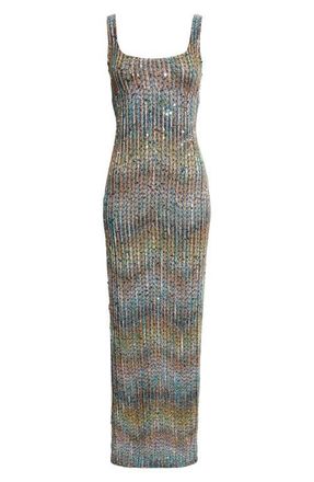 Missoni Metallic Zigzag Sequin Knit Column Gown in Smsnt-Multi Brown Bluw White at Nordstrom, Size 6 Us