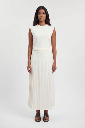 Karen Millen Womens Satin Tux Tailored Pleated Skirt - White - Size 10 UK