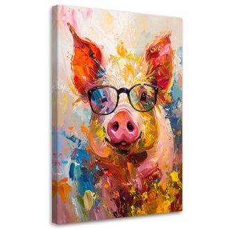Feeby Cuadro Sobre Lienzo, Cerdo Colorido Con Gafas Imitaci&oacute;n Pintura, 70x100
