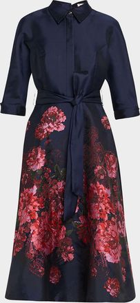 Teri Jon Floral Paisley Jacquard Midi Shirtdress