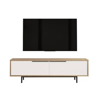 Calicosy TV Stand With 2 Drop-down Doors, Oak & White Effect, 160 Cm - NAYA in Light Brown
