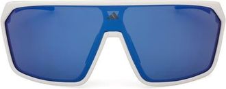 adidas 130mm Shield Sports Sunglasses in White /Blue Mirror at Nordstrom